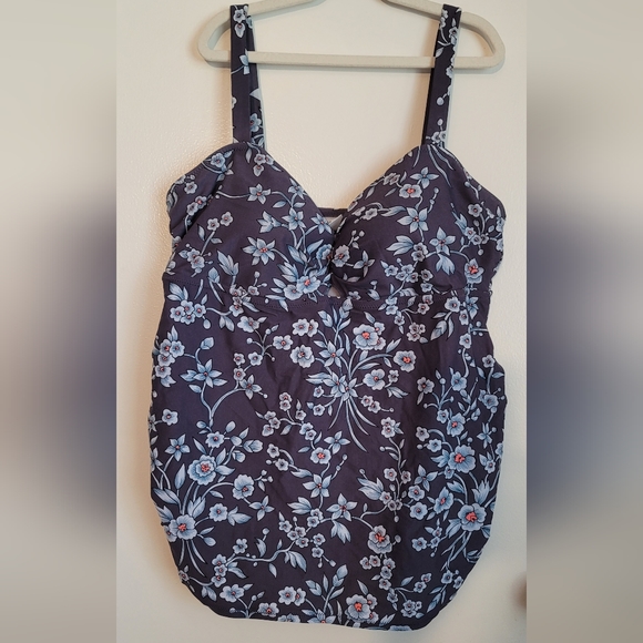 Motherhood Maternity Other - Motherhood Maternity Tankini Swimsuit XL 2 Piece Gray Blue White Floral